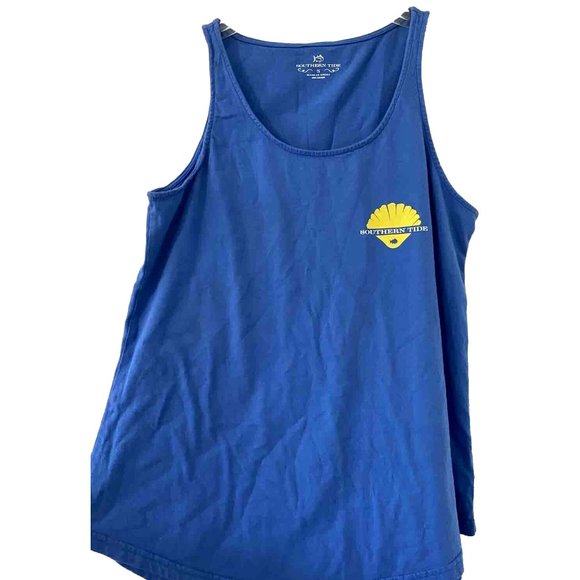 Southern Tide Womens Sleeveless Tank Shirt Top Sz S Blue Yellow Shell Beach - Picture 4 of 10